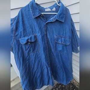 Blue Denim Short Sleeve Button Down Shirt